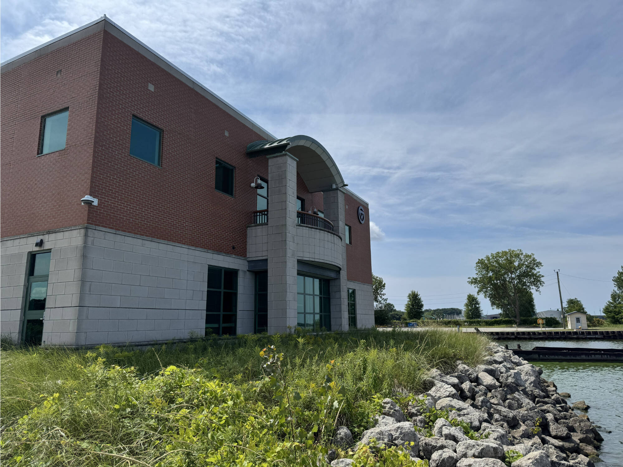 The AWRI Lake Michigan Center building exterior facing Muskegon Lake.